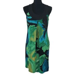 Enfocus Studio Black Green Abstract Print Sleeveless Pleat Dress Size 8